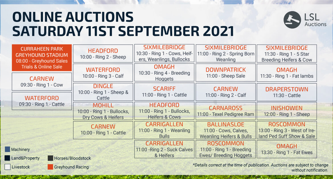 Online Auctions - Saturday Calendar 10/09/2021