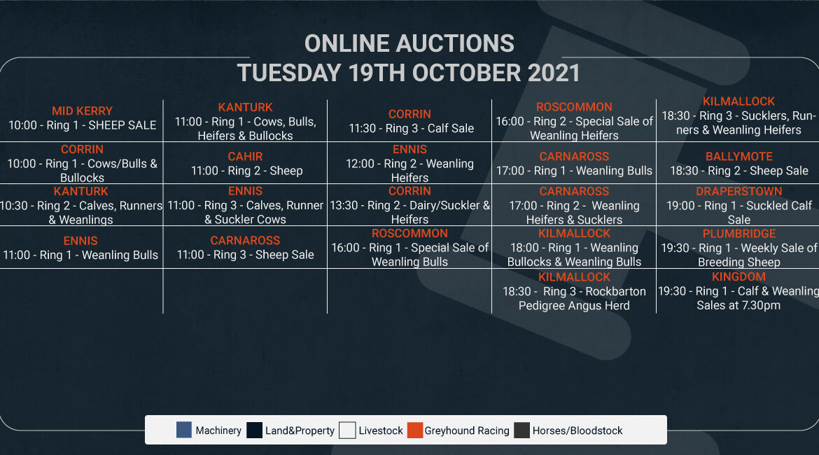 Online Auctions – Tuesday’s Calendar 19/10/2021