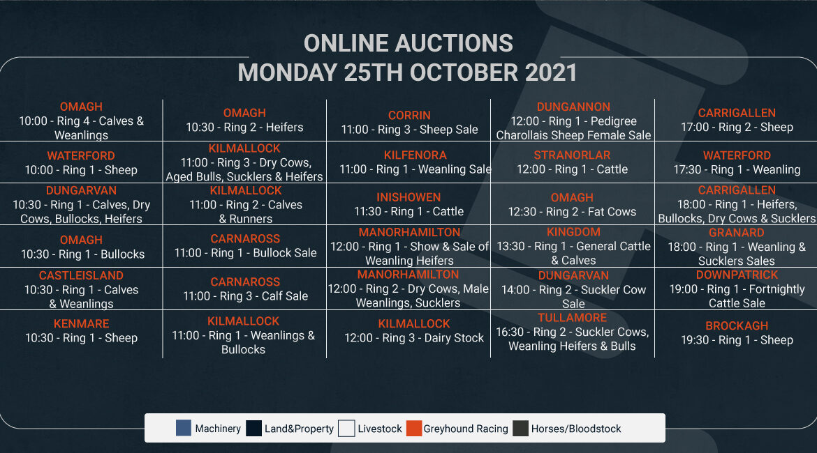 Online Auctions – Monday’s Calendar 25/10/2021