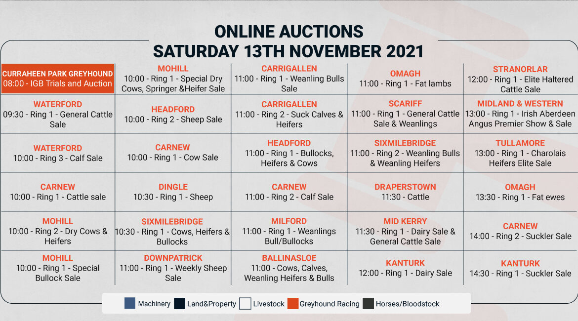 Online Auctions – Saturday’s Calendar 13/11/2021