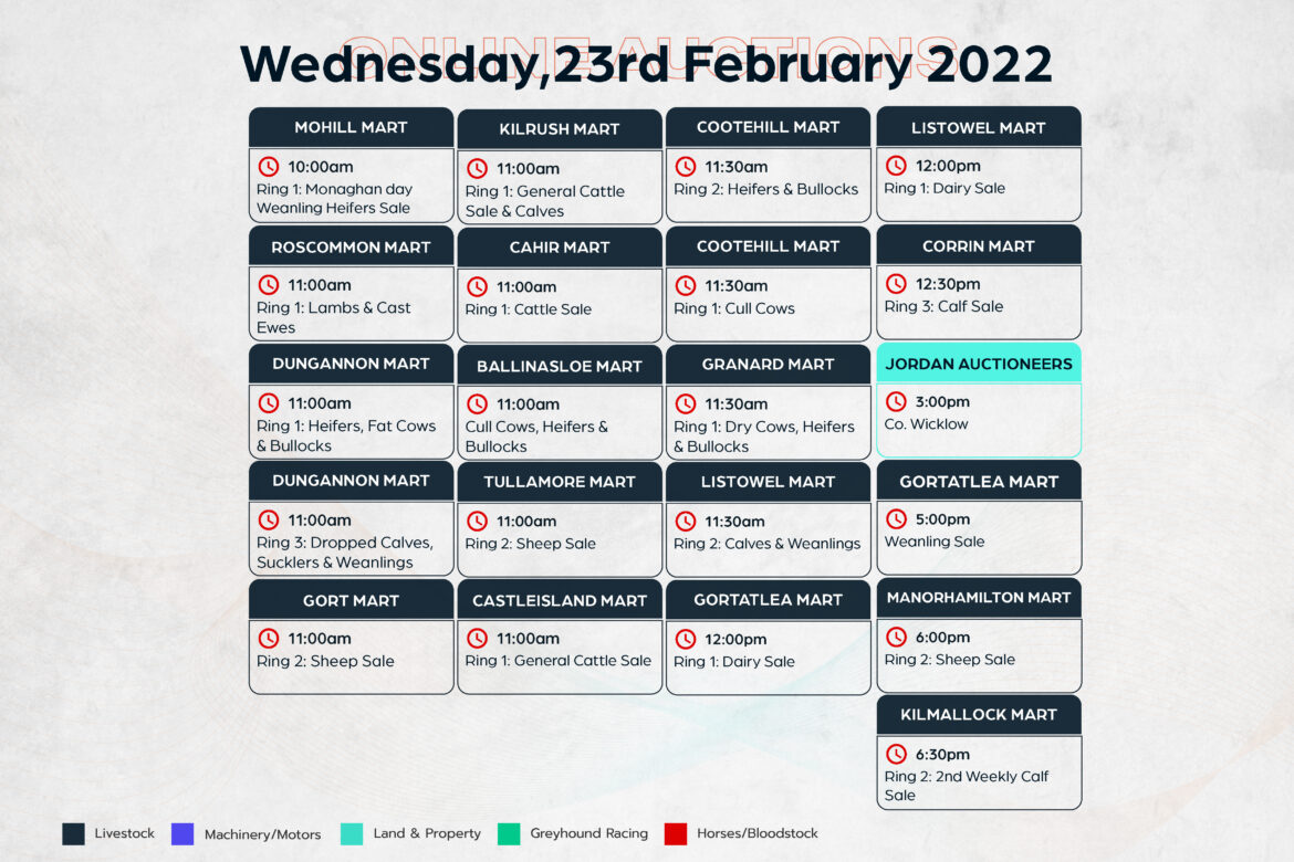 Online Auctions – Wednesday’s Calendar 23/02/2022